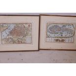 Two framed colour maps of early Venice, 23" x 16"