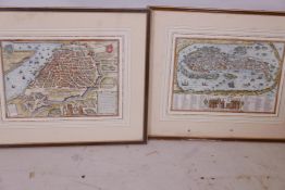 Two framed colour maps of early Venice, 23" x 16"