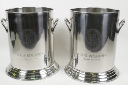 A pair of plated champagne coasters engraved with the Louis Roederer logo, 9½" high x 7" diameter