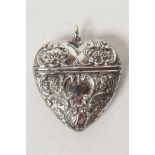 A heart shaped white metal vesta case, 1¾" long