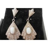 A pair of Art Deco style silver, cubic zirconium and opalite fan shaped drop earrings