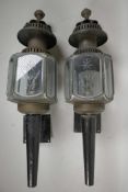 A pair of original Victorian brass and etched glass carriage lamps, by the Limehouse Lamp Company, L