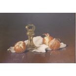 Fermor, still life with onions, oil on canvas, signed, 16" x 12"
