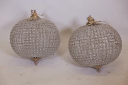 A pair of large ball pendant chandeliers, 18" diameter, 19" drop