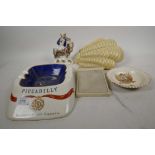 A Carlton Ware porcelain ashtray advertising Picadilly cigarettes, 11½" long, together with an Art D