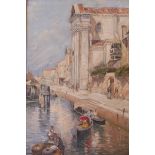 After Rubens Santoro, Venetian canal scene, oil on canvas laid on board, 14" x 19"