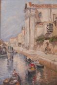 After Rubens Santoro, Venetian canal scene, oil on canvas laid on board, 14" x 19"