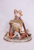 A Capodimonte figure group depicting a bawdry scene from the Decameron of Boccaccio, 15" high