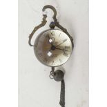 A small glass and brass ball pendant watch with ball drop and tassel, 1" diameter
