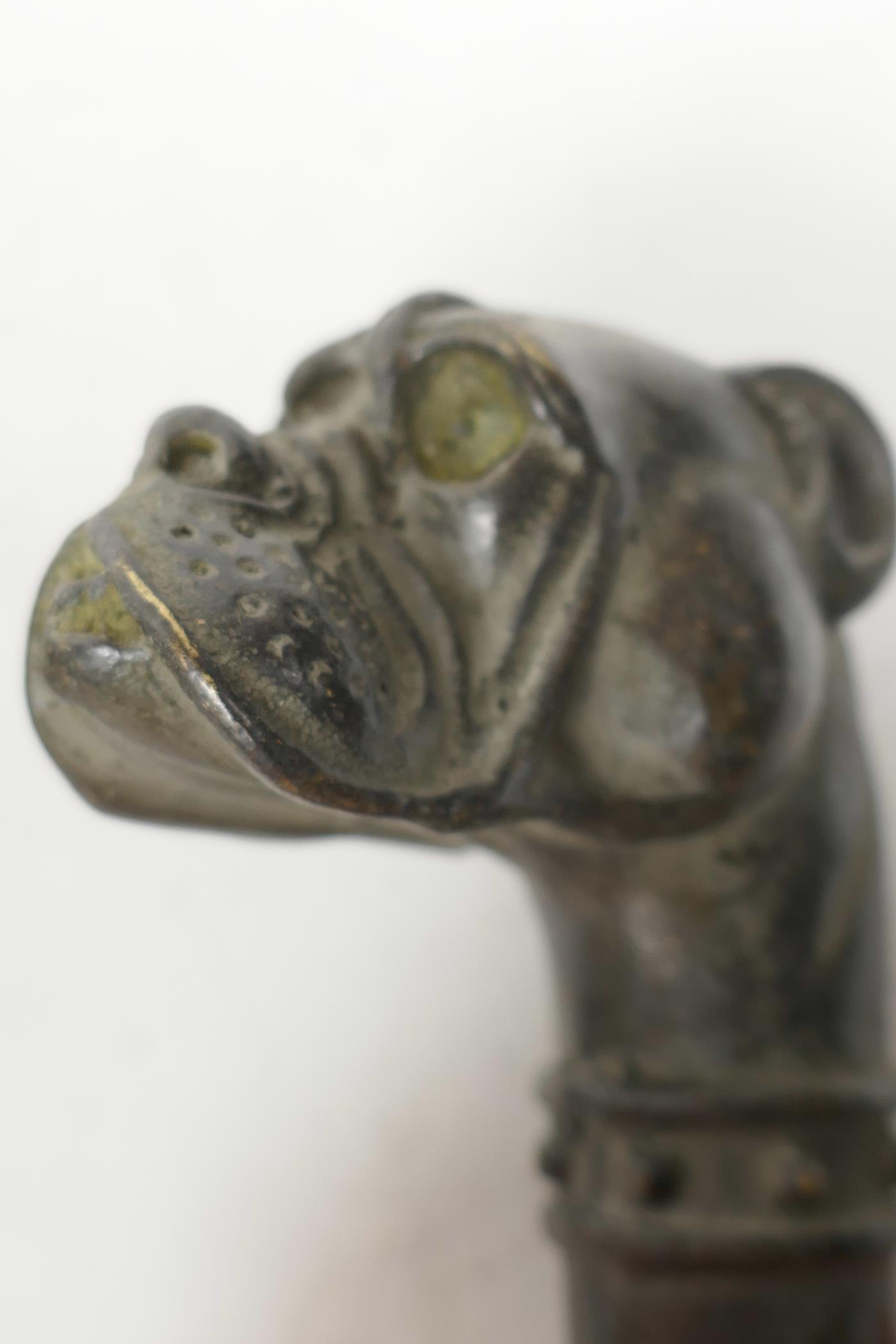 Two bronze walking stick handles cast as dog's heads, 3" long - Image 3 of 3