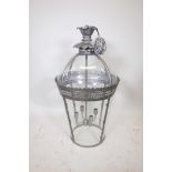 A large metal and glass dome topped hall lantern, 39½" high