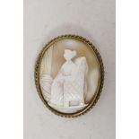 A C19th cameo brooch in a wire twist frame, 2" long