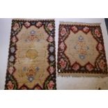 A vintage Scandinavian 'Rya' style rug with traditional decoration, pile worn, 69" x 40", and anothe