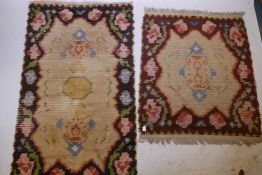 A vintage Scandinavian 'Rya' style rug with traditional decoration, pile worn, 69" x 40", and anothe