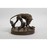 A bronzed composition figure group of dogs, 70/200, 6" long, ear tips missing