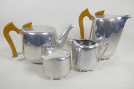 A collection of Picquot ware, to include teapot, coffee pot, a cream jug and sugar bowl