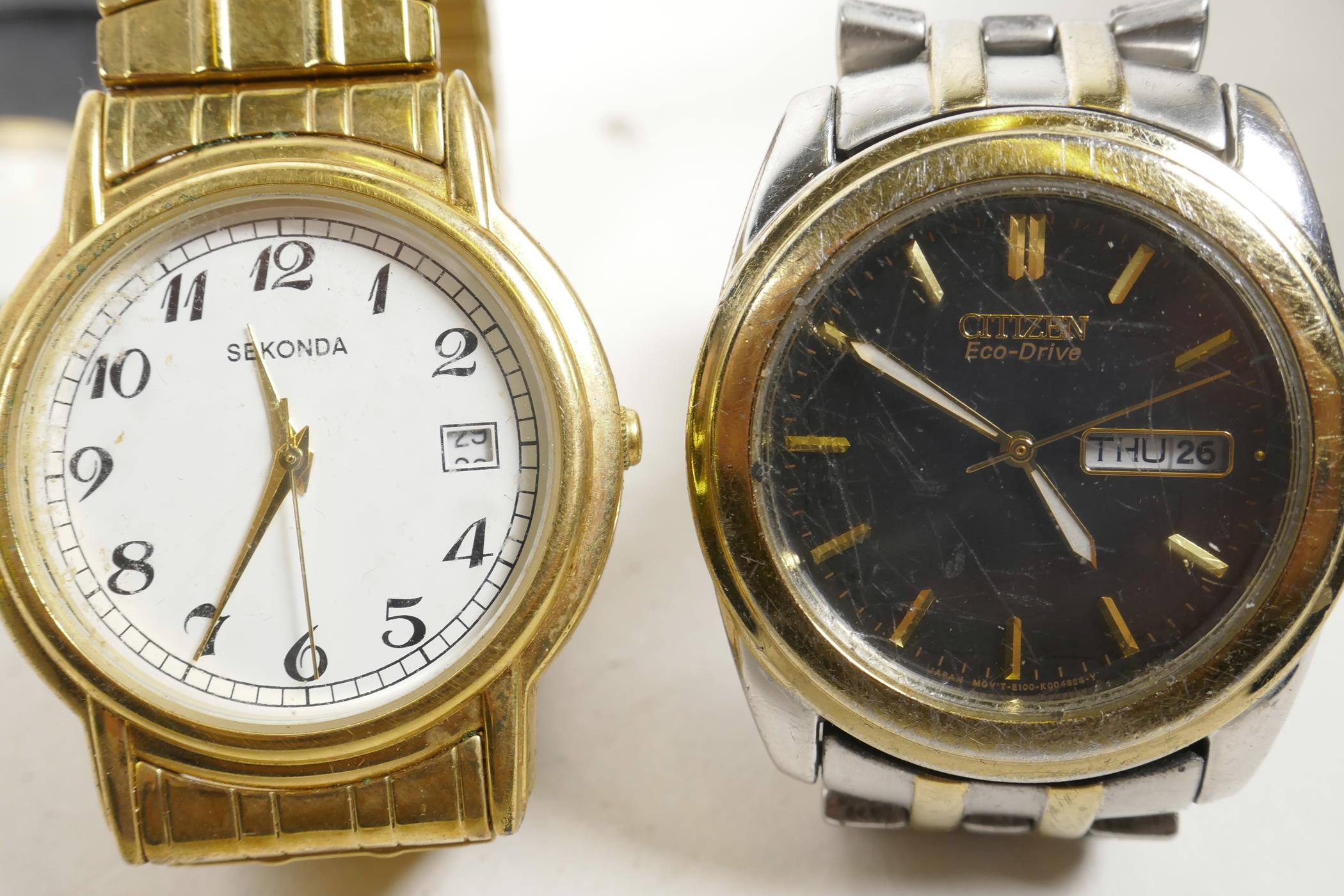 Two lady's watches with white linked straps, and another in a similar style with a leather strap and - Image 2 of 4
