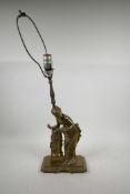 A brass table lamp in the form of a classical woman, 20" high