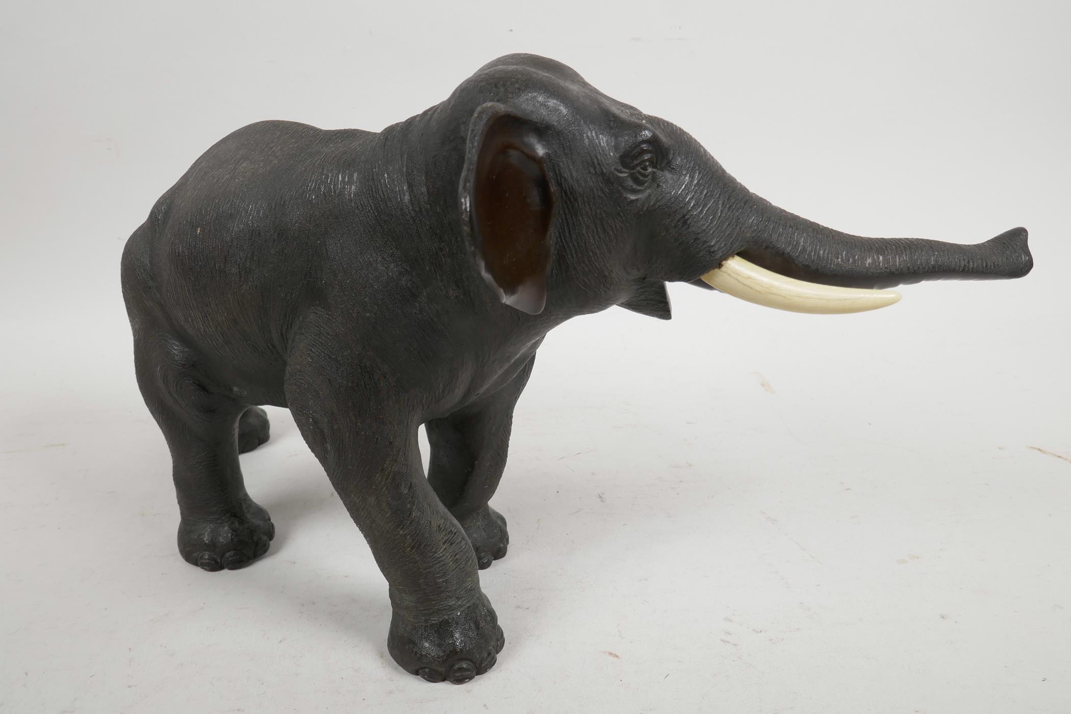 A Japanese Meiji period bronze figure of an elephant, signed Seiya Saku, 7" high, 13" long - Image 3 of 6