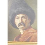 Portrait of a gentleman with grand moustache and wearing a fur hat, oil on canvas, 13½" x 16"