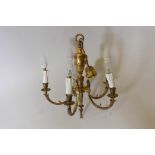 A brass five-branch chandelier, 20" high