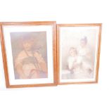 Two Victorian colour prints, child with a drum, 17" x 24", and two dreaming girls, titled Rival Quee