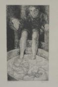 Gillian Golding, 1984, limited edition etching 4/5, figure having a fish pedicure, pencil signed, da