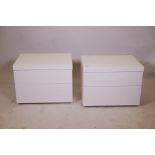 A pair of contemporary white lacquer chests, with two soft close drawers, 24" x 18" x 18"