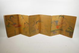 A Chinese printed concertina book depicting erotic scenes, 11" x 6½"