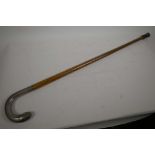 A Malacca walking stick with hallmarked silver handle, 34" long