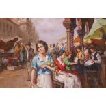 In the manner of Giuseppe Pitto, Naples market scene, oil on canvas laid on board, 19½" x 15½"