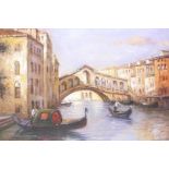 After Antoine Bouvard, Venetian canal scene, view of the Rialto Bridge, oil on canvas laid on board,