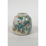 A Chinese famille verte porcelain inkpot decorated with figures in a landscape, 2½" high