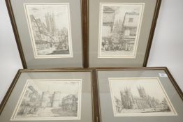 W.M.P. Robins, a set of four etchings, scenes of historic Canterbury, largest 7" x 10"
