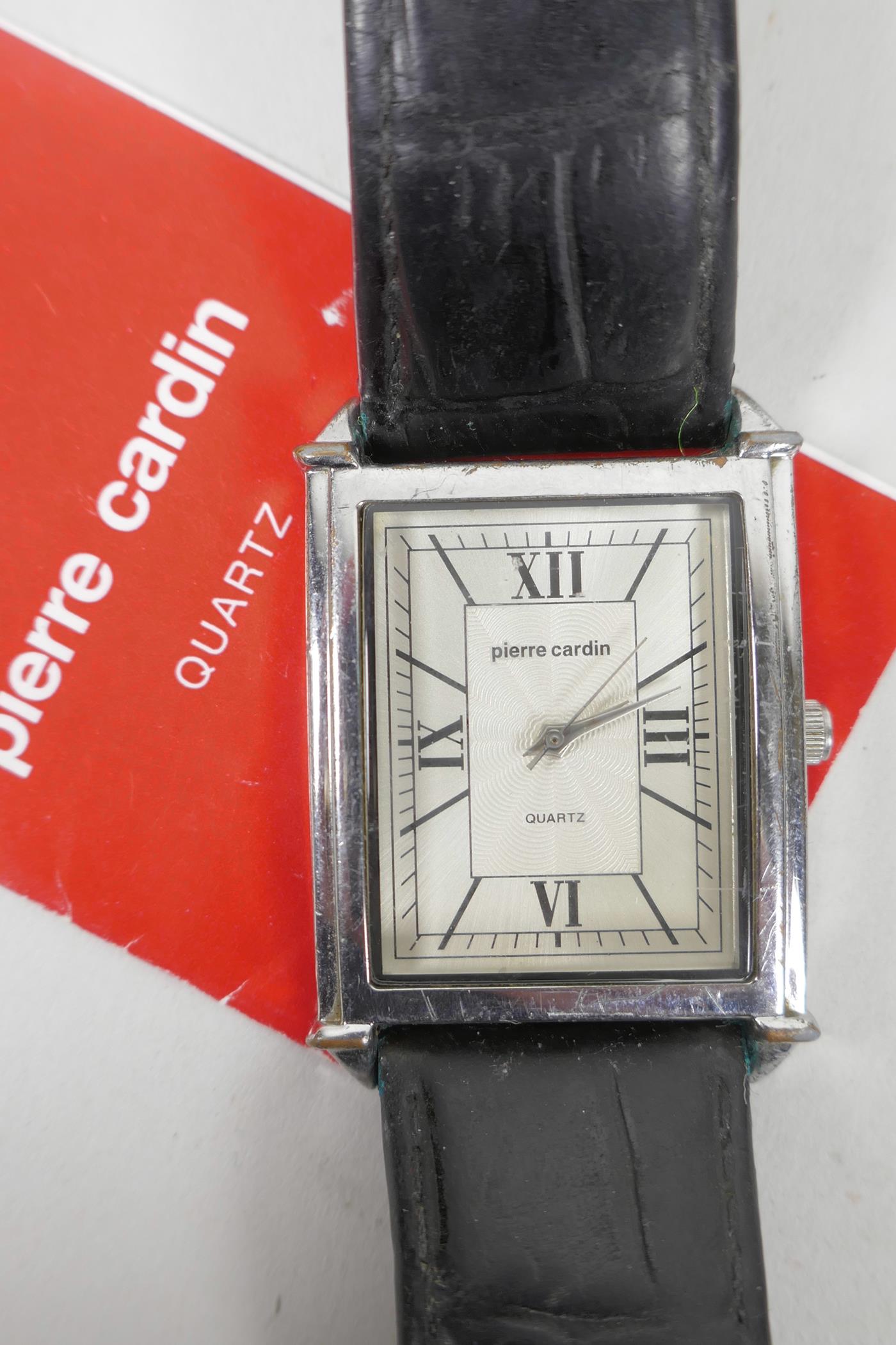Four watches including a men's Pierre Cardin rectangular analogue quartz dress watch, with Roman - Image 6 of 6