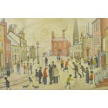 After L.S. Lowry, 'A Lancashire Village', a lithograph, mid C20th, 22" x 16½"