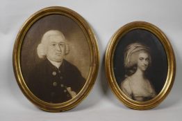 A pair of oval sepia prints featuring Richard Foquett (British, 1665-1710) and his wife Elizabeth (