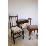 A C19th mahogany writing table, with inset faux leather top, single drawer and cupboard fitted