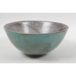 An unusual studio pottery bowl with mottled green/grey glaze, 6½" diameter