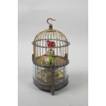A Chinese brass birdcage automaton clock with a visible movement, 6½" high
