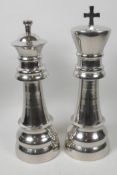 A pair of large ornamental plated King and Queen chess pieces, 13½" high