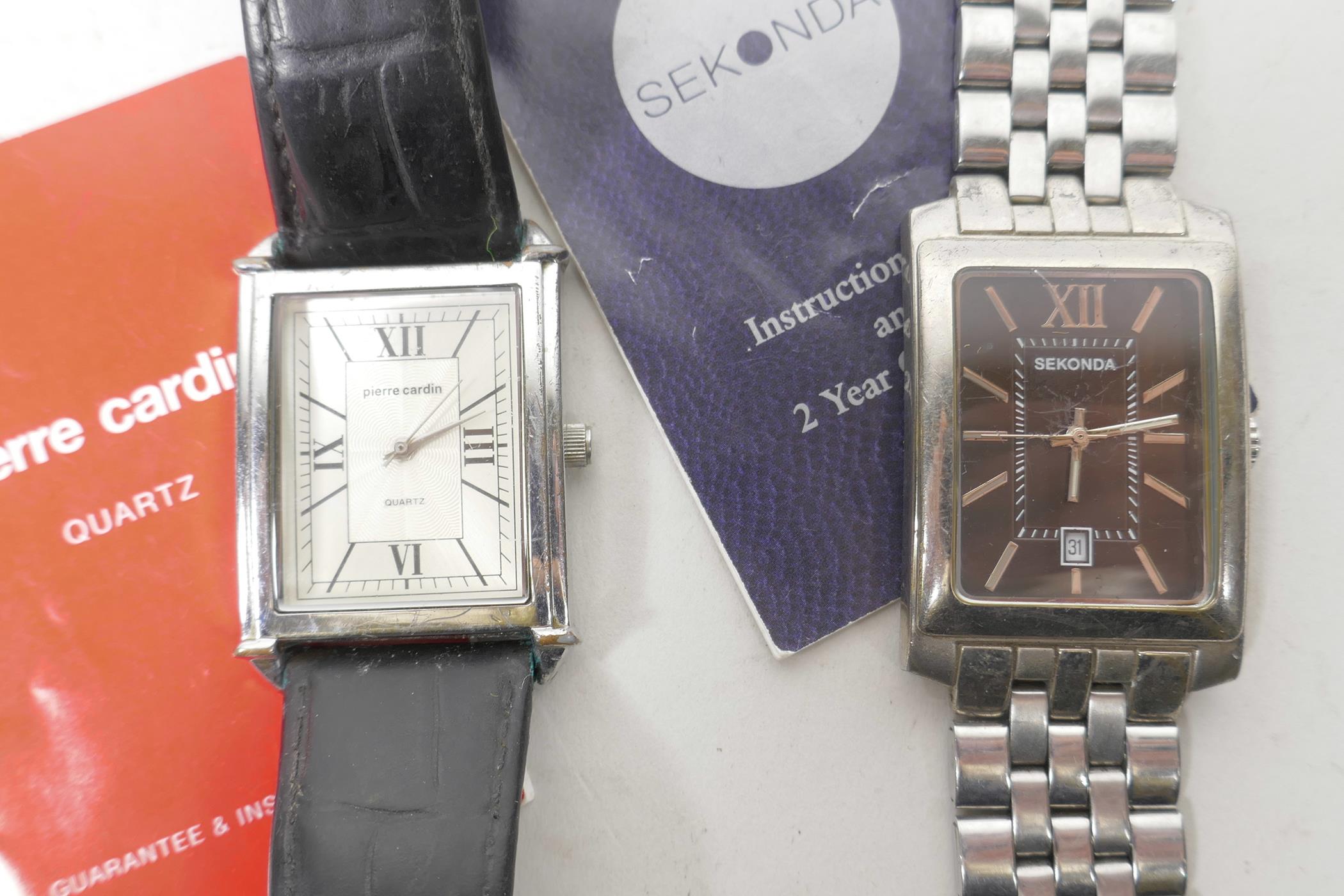 Four watches including a men's Pierre Cardin rectangular analogue quartz dress watch, with Roman - Image 3 of 6