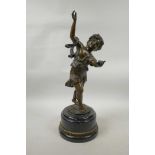 A C19th bronze figure of a child playing, 15" high