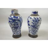 Two similar C19th Chinese blue and white crackleware vases; underglaze blue decoration, on one