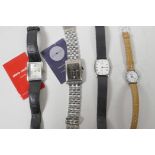 Four watches including a men's Pierre Cardin rectangular analogue quartz dress watch, with Roman