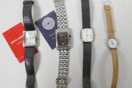 Four watches including a men's Pierre Cardin rectangular analogue quartz dress watch, with Roman