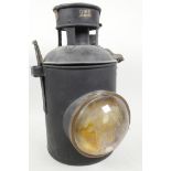 A large GWR railway lamp with clear bullseye lens, A/F, 13½" high