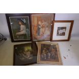 Five large framed Victorian prints, various subjects