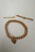 A 9ct gold chain bracelet with padlock clasp, 15.5g, and two 9ct gold tie clips, 19g gross
