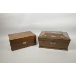 A C19th rosewood and mother of pearl inlaid sarcophagus shaped jewellery box, and another C19th